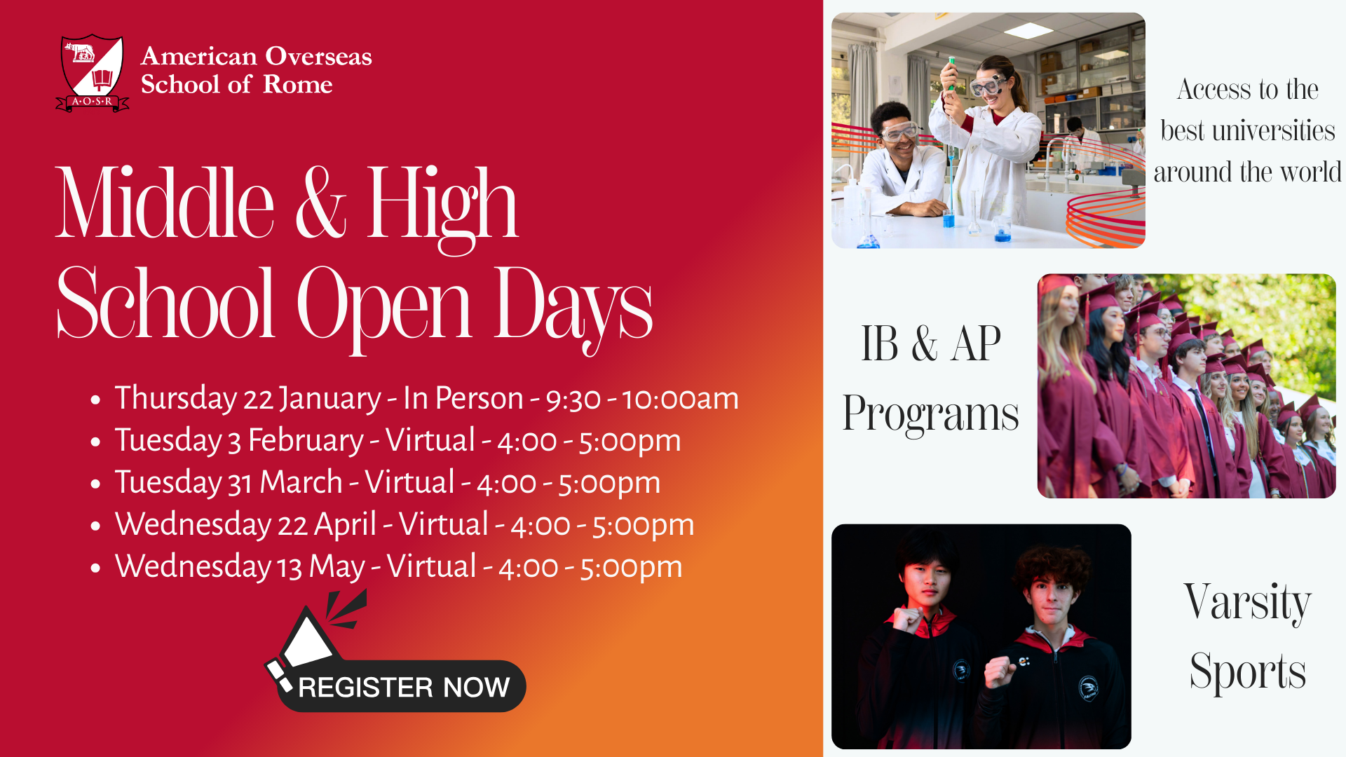 AOSR - International School Rome - Secondary School Open House 2026