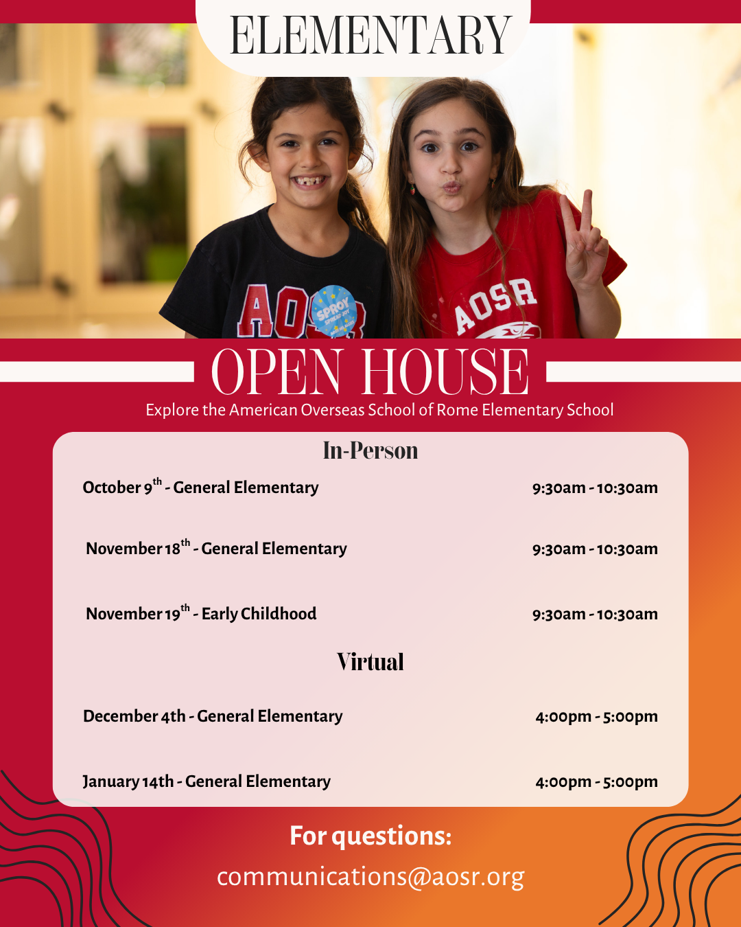 AOSR Elementary School Open Houses - International School in Rome